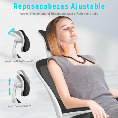 Silla de Oficina Ergonómica Gaming con Soporte Lumbar, Malla Transpirable y Reposabrazos Abatibles